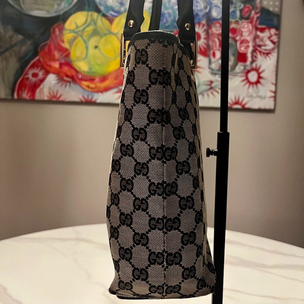 Authentic Gucci Black and Brown GG Canvas Tote with Black Leather Handles - Picture 5 of 16